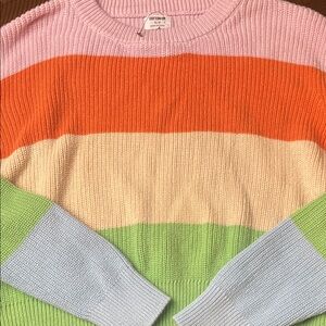 Cotton- On Pastel Wide Stripe Crop Sweater Small / Petite Rainbow(0398)